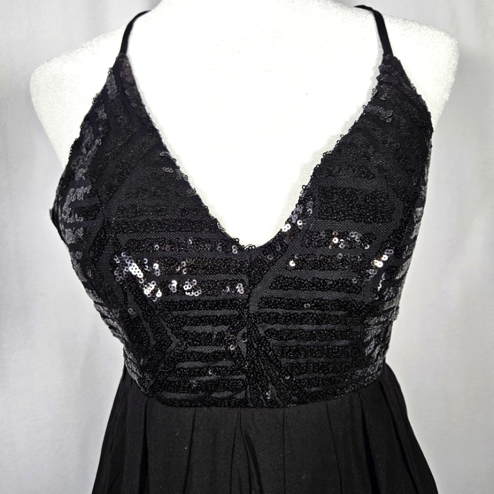 O. Vianca Women's Black A-Line Sequined Chriss-Crossed Back Mini Dress Size L. - Picture 4 of 12